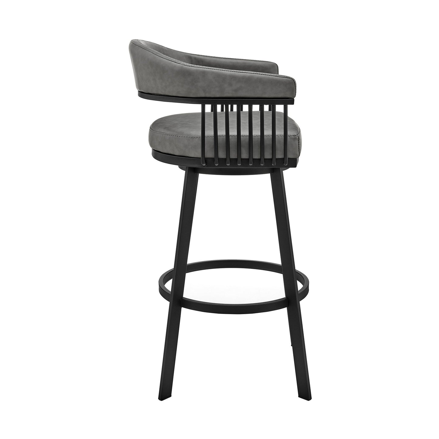 Benzara BM282121 Oliver 26" Warm Gray Vegan Faux Leather Counter Stool with Slats Design