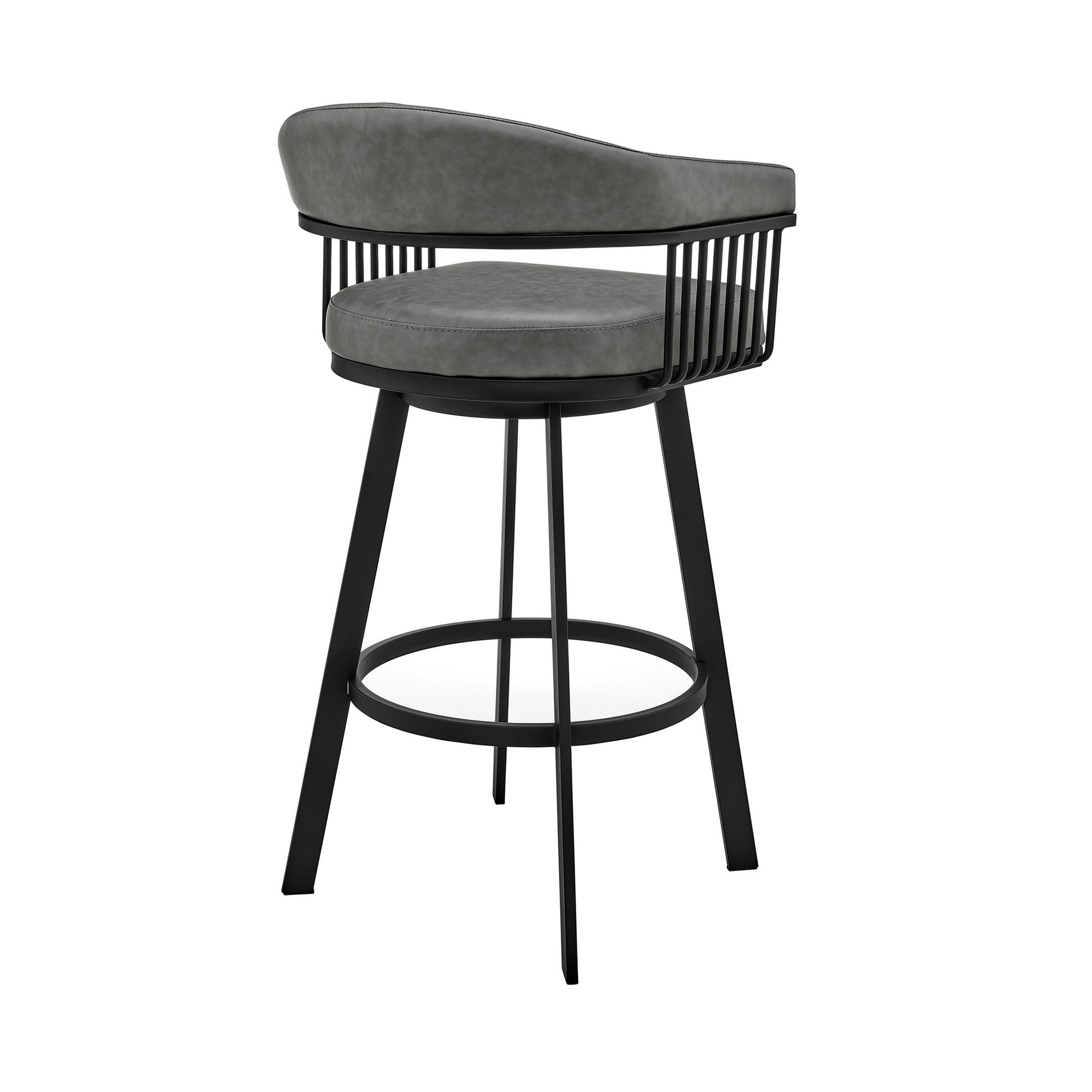 Benzara BM282121 Oliver 26" Warm Gray Vegan Faux Leather Counter Stool with Slats Design