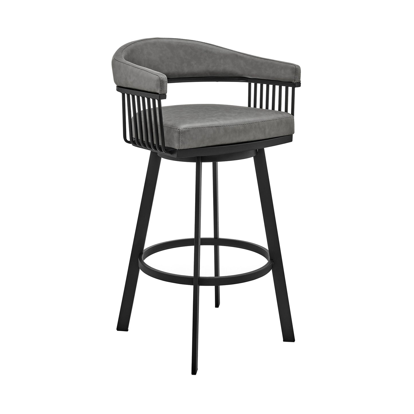 Benzara BM282121 Oliver 26" Warm Gray Vegan Faux Leather Counter Stool with Slats Design