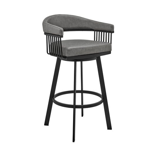 Benzara BM282121 Oliver 26" Warm Gray Vegan Faux Leather Counter Stool with Slats Design