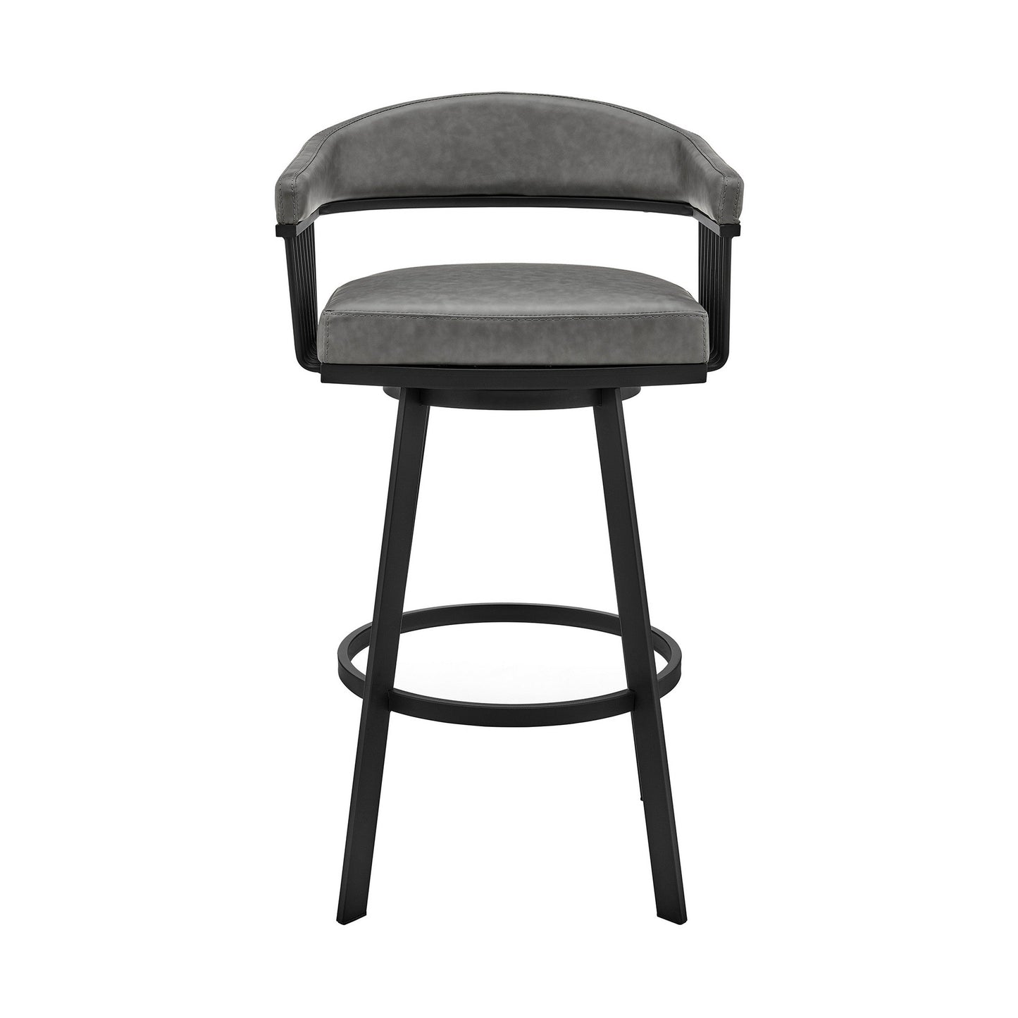 Benzara BM282122 Oliver 30" Warm Gray Vegan Faux Leather Bar Stool, Swivel, Slatted