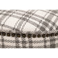 Benzara BM282131 Elly 20" Gray and White Plaid Fabric Round Ottoman with Nailhead Accents