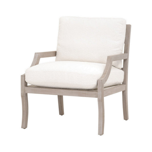 Benzara BM282135 33" White and Brown Club Accent Chair with Reversible Seat Cushion and Beechwood