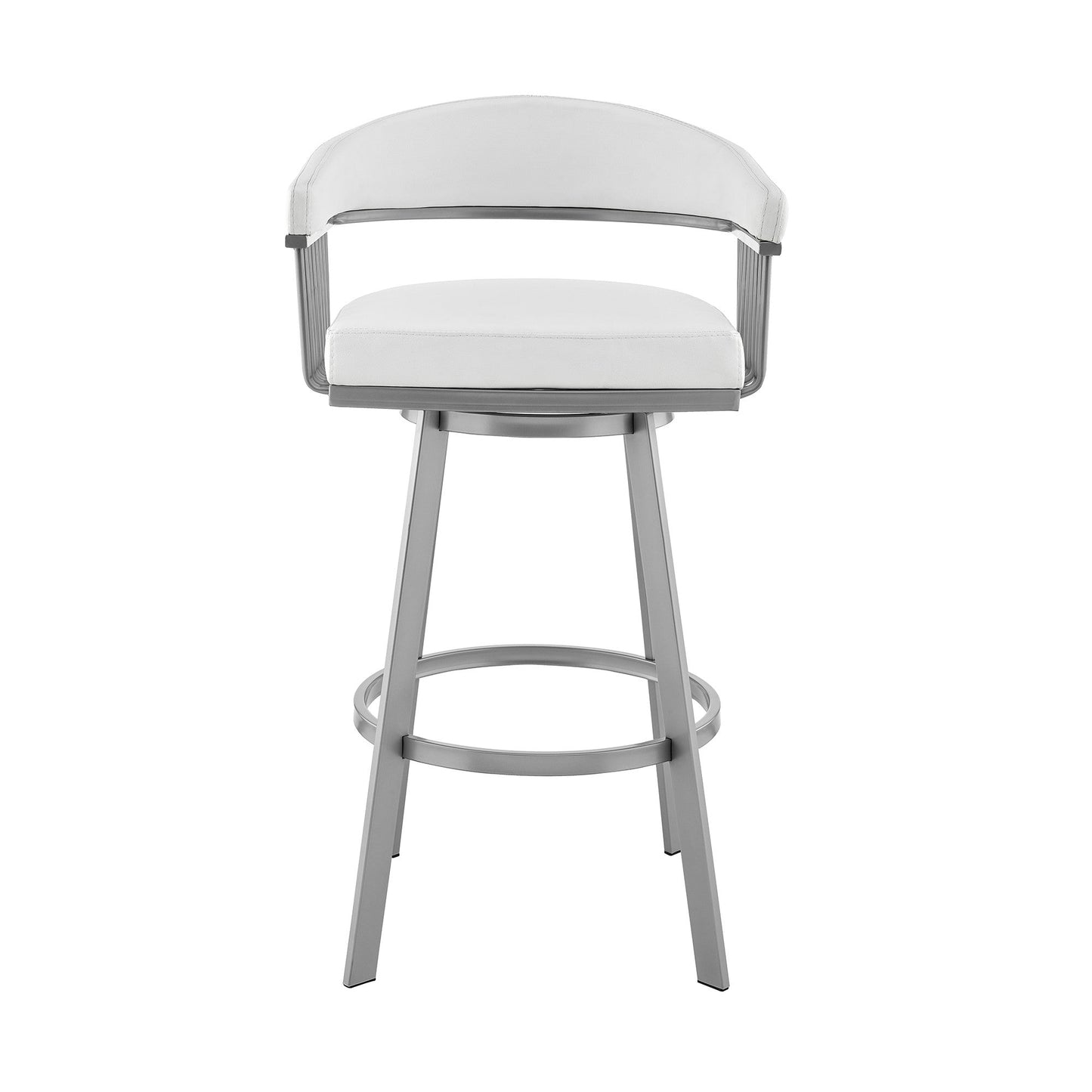 Benzara BM282634 Oliver 25" White Vegan Leather Seat Modern Swivel Counter Stool Chair