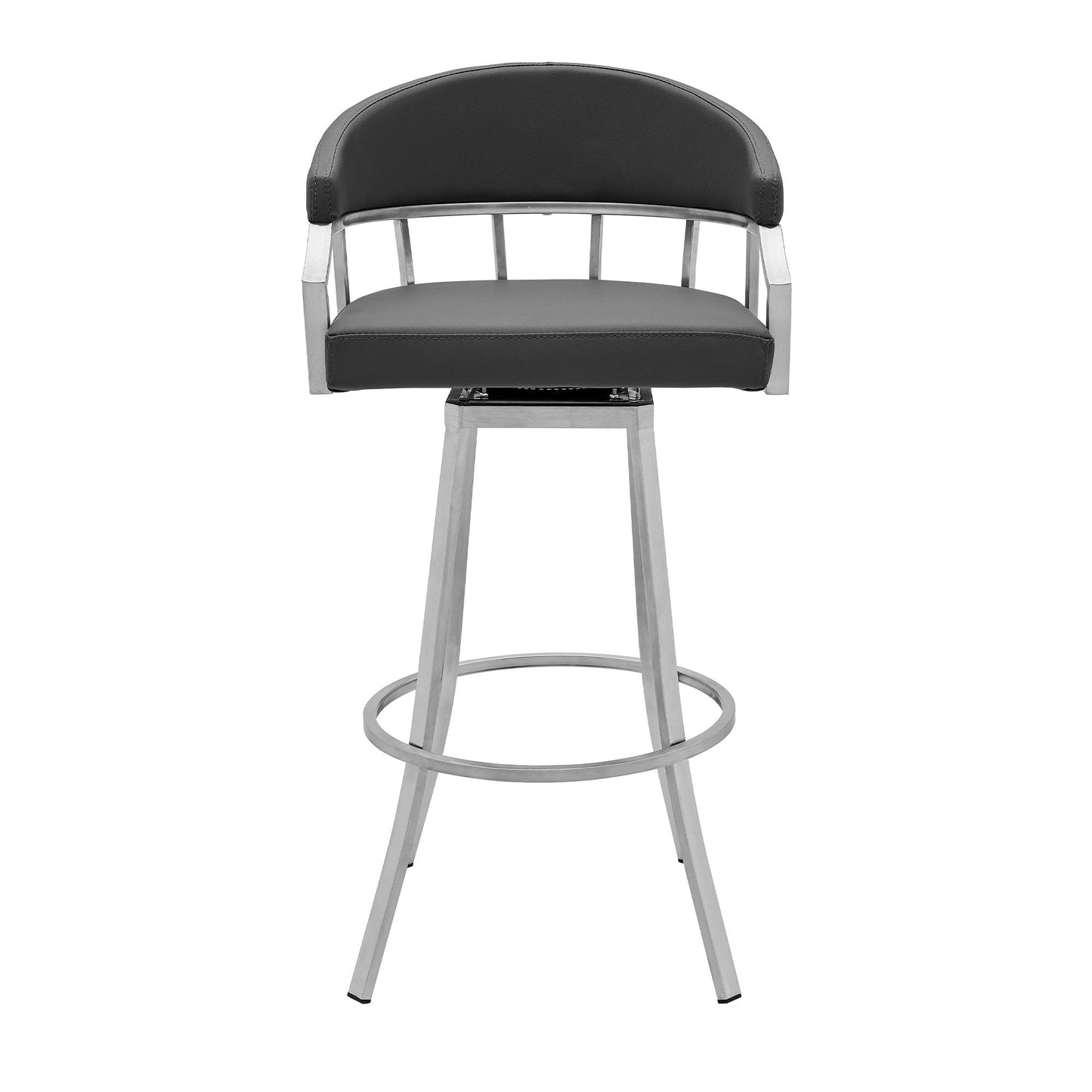 Benzara BM282636 Myla 26" Gray Vegan Faux Leather Seat Swivel Counter Stool With Metal Legs