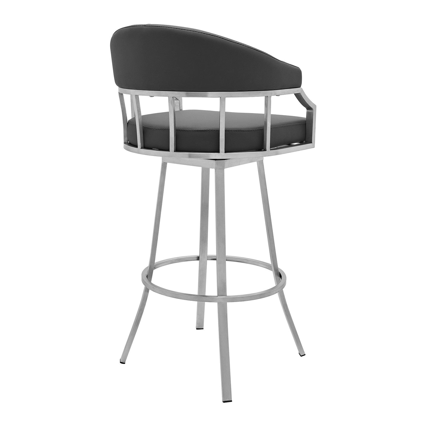 Benzara BM282636 Myla 26" Gray Vegan Faux Leather Seat Swivel Counter Stool With Metal Legs