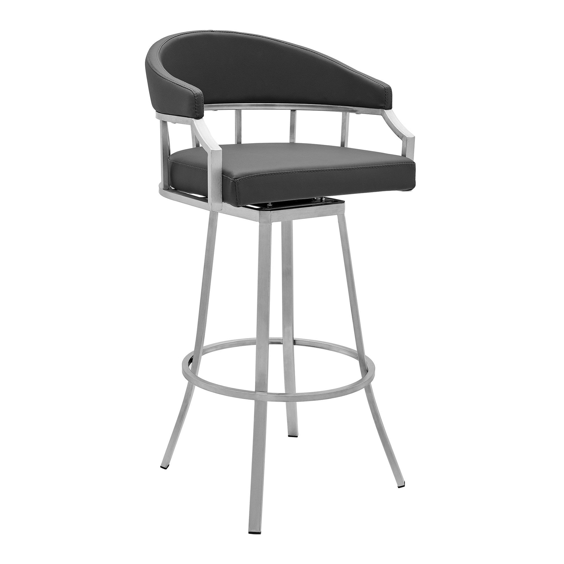 Benzara BM282636 Myla 26" Gray Vegan Faux Leather Seat Swivel Counter Stool With Metal Legs