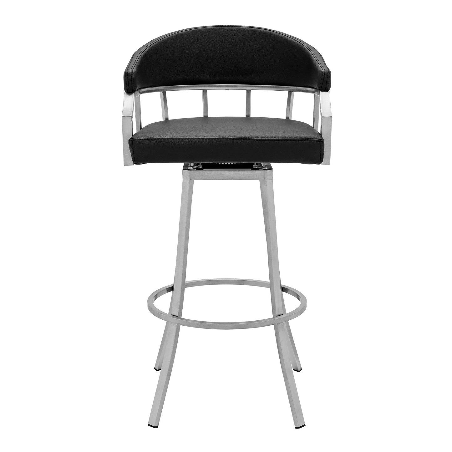 Benzara BM282638 Myla 26" Black Vegan Faux Leather Seat Swivel Counter Stool With Metal Legs