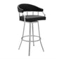 Benzara BM282638 Myla 26" Black Vegan Faux Leather Seat Swivel Counter Stool With Metal Legs