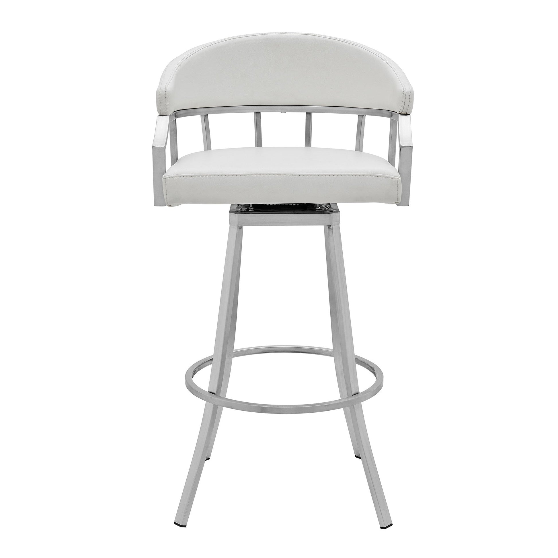 Benzara BM282640 Myla 26" White Vegan Faux Leather Seat Swivel Counter Stool With Metal Legs