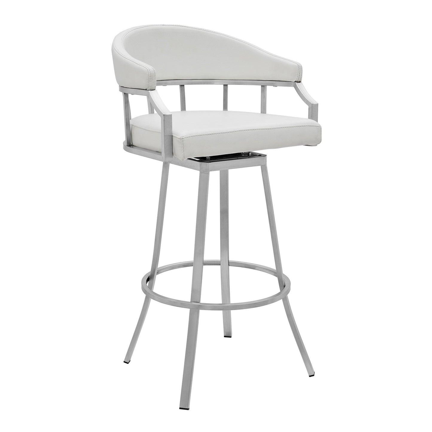 Benzara BM282640 Myla 26" White Vegan Faux Leather Seat Swivel Counter Stool With Metal Legs