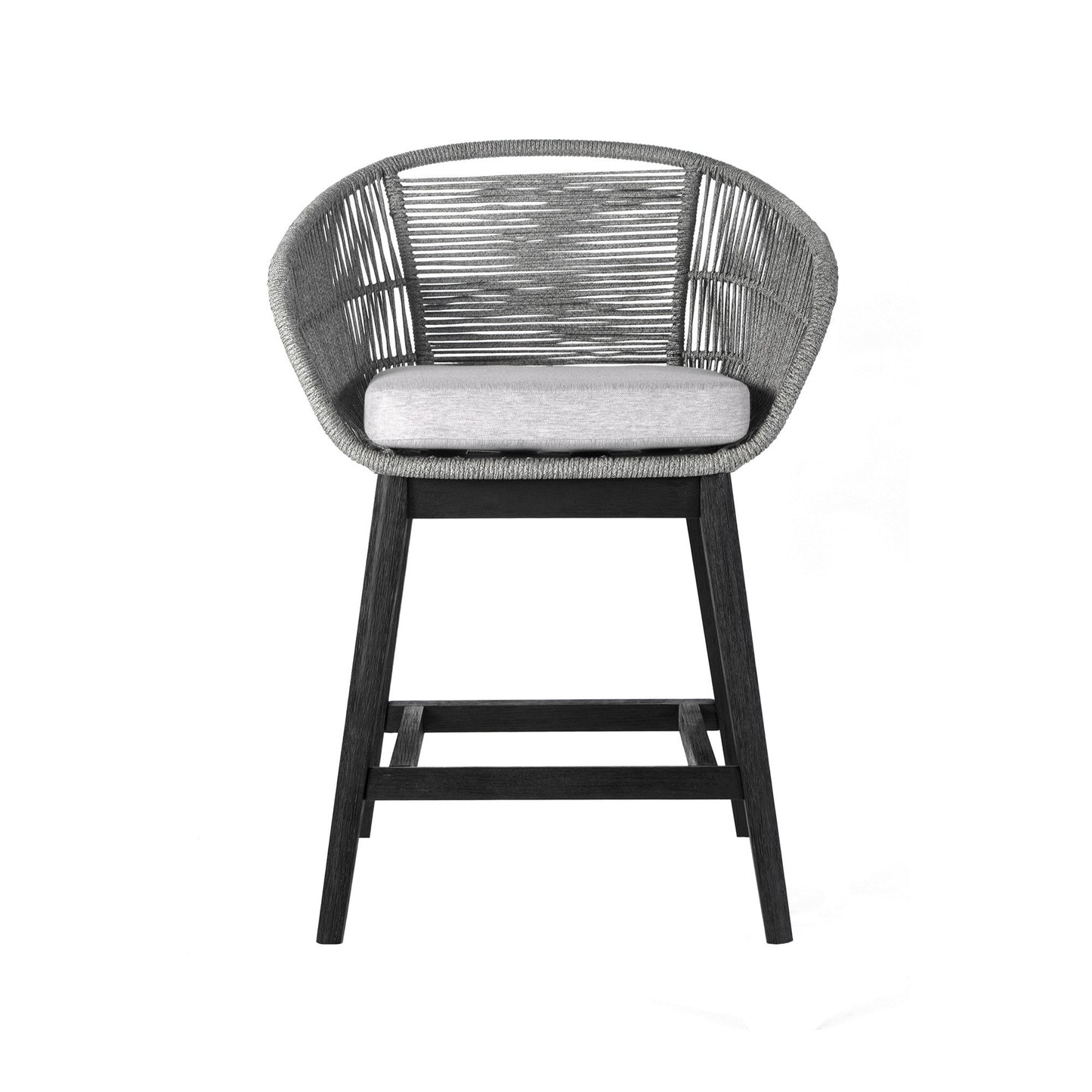 Benzara BM282641 Mila 26" Black Wood Frame Modern Indoor Outdoor Wood Counter Height Stool With Gray Seat