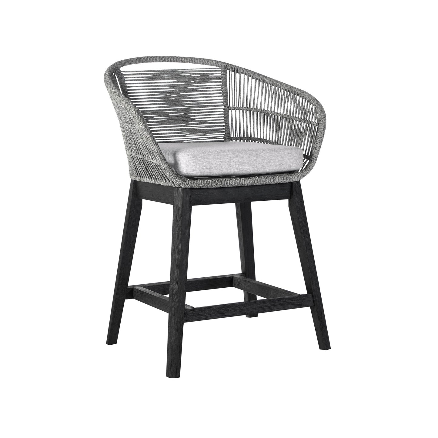 Benzara BM282641 Mila 26" Black Wood Frame Modern Indoor Outdoor Wood Counter Height Stool With Gray Seat