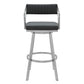 Benzara BM282697 Blake 26" Gray Tufted Vegan Faux Leather Seat Modern Swivel Counter Stool