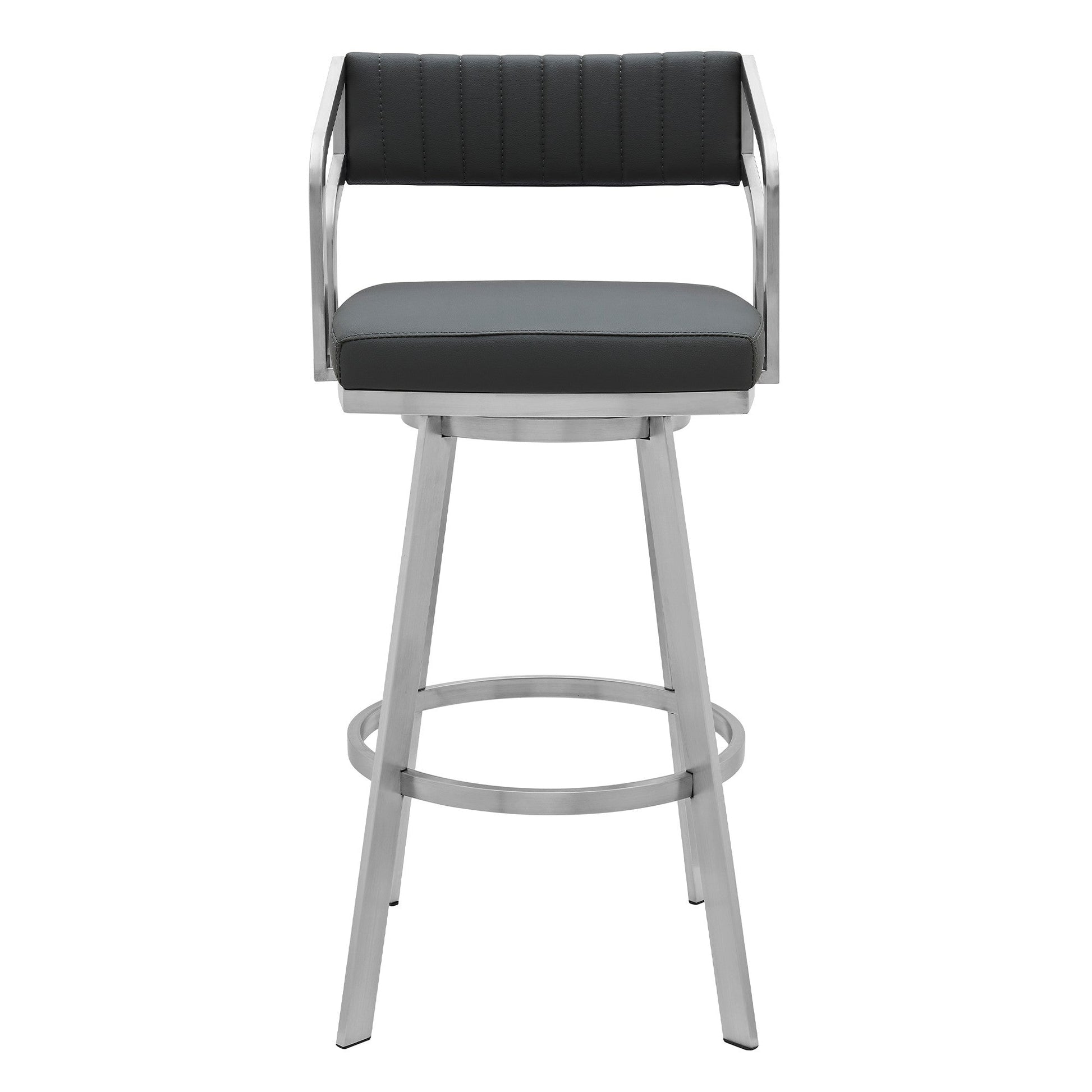 Benzara BM282697 Blake 26" Gray Tufted Vegan Faux Leather Seat Modern Swivel Counter Stool