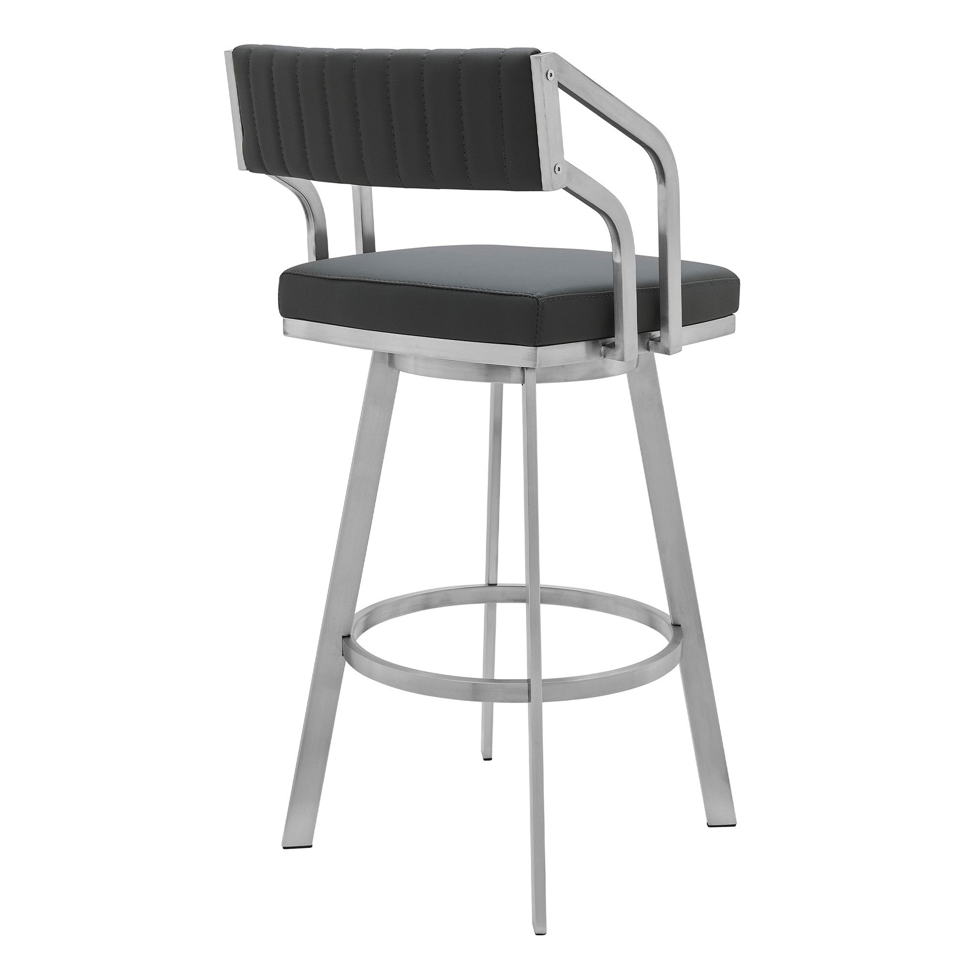 Benzara BM282697 Blake 26" Gray Tufted Vegan Faux Leather Seat Modern Swivel Counter Stool