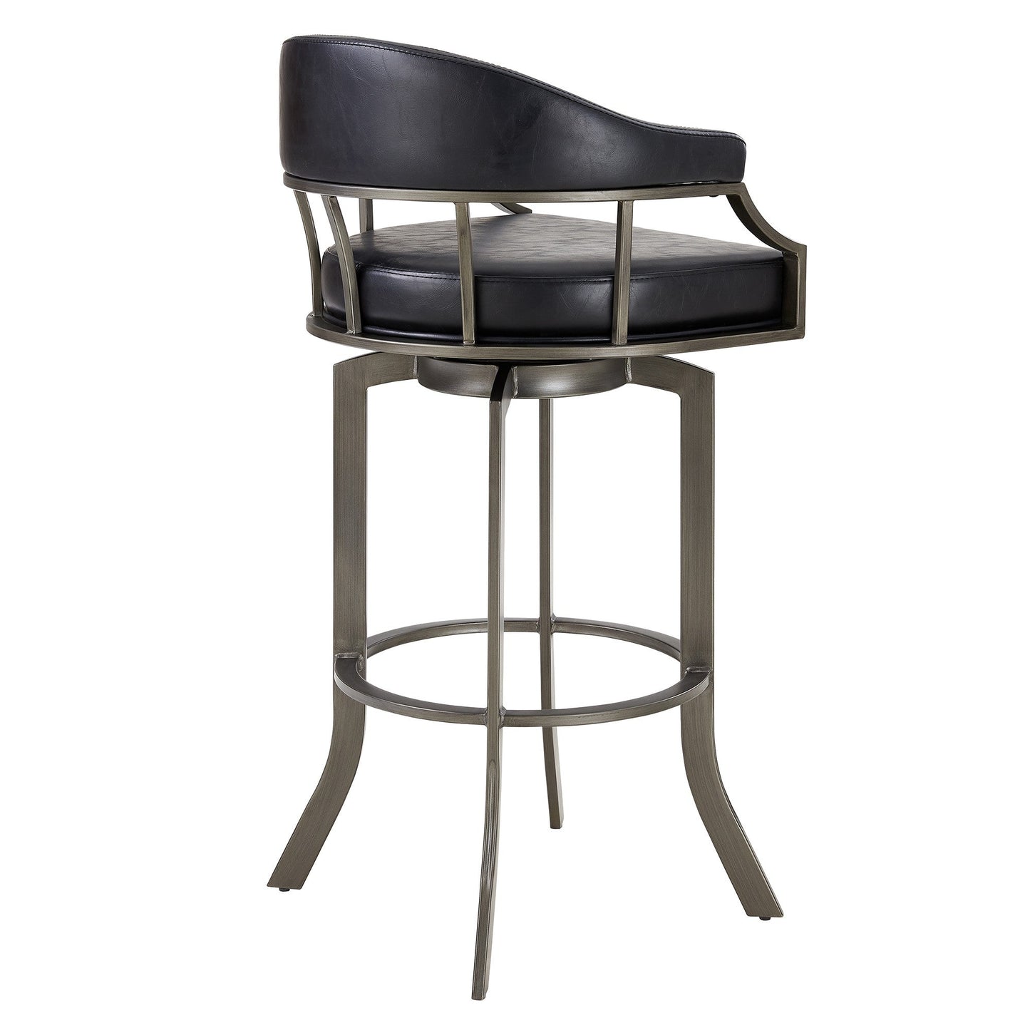 Benzara BM282700 Blake 26" Black Vegan Leather Seat Modern Swivel Counter Stool With Metal Legs