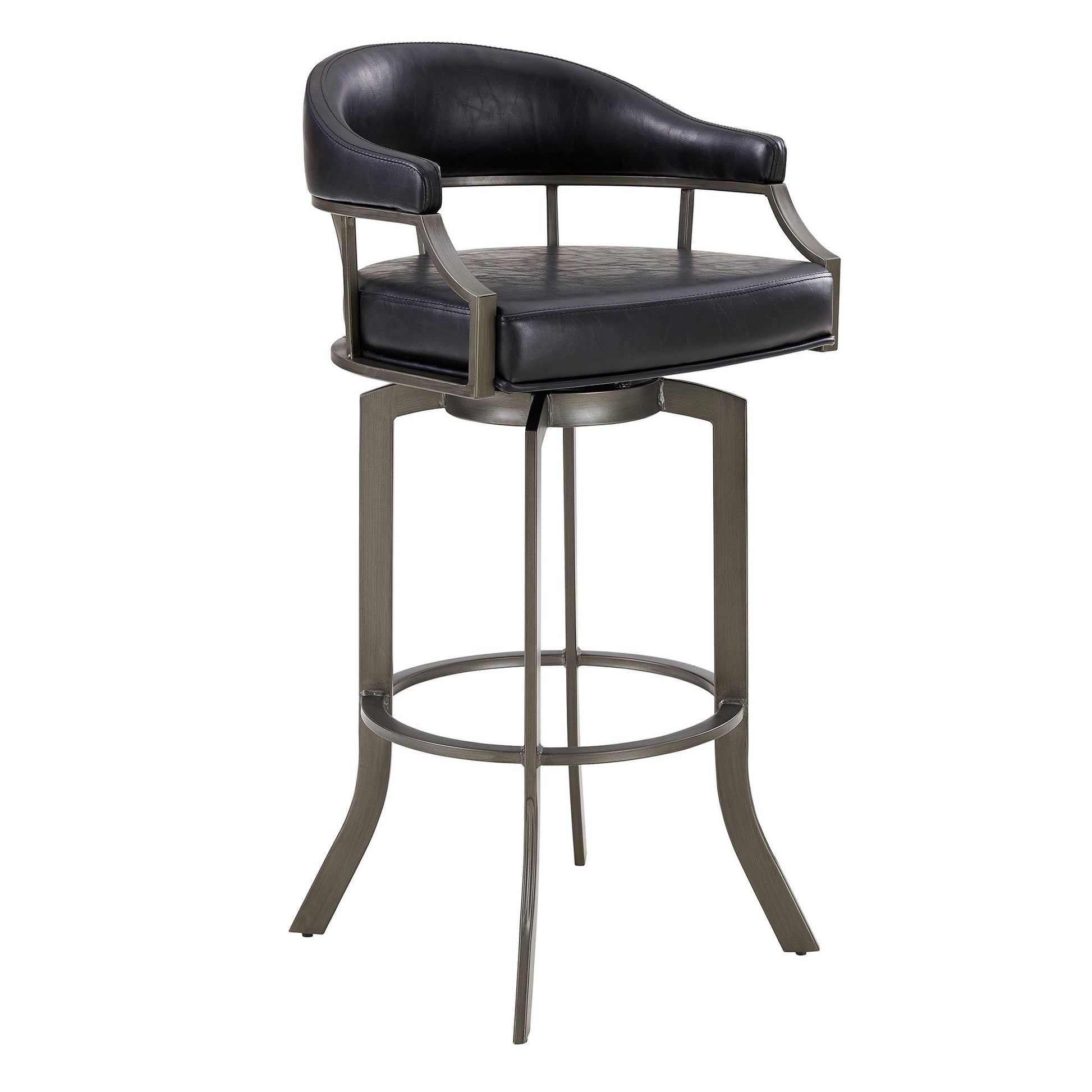 Benzara BM282700 Blake 26" Black Vegan Leather Seat Modern Swivel Counter Stool With Metal Legs