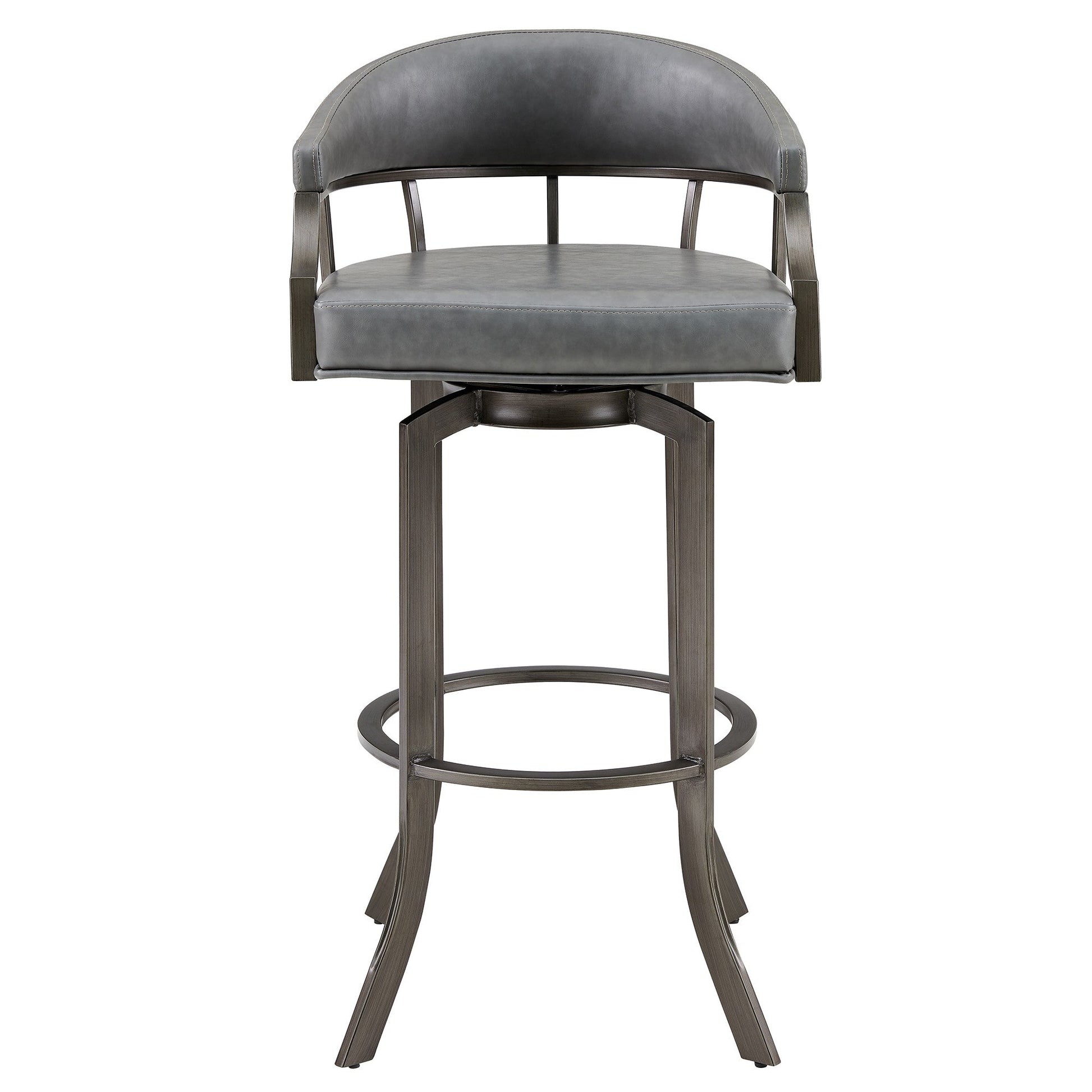 Benzara BM282702 Blake 26" Gray Vegan Leather Seat Modern Swivel Counter Stool With Metal Legs