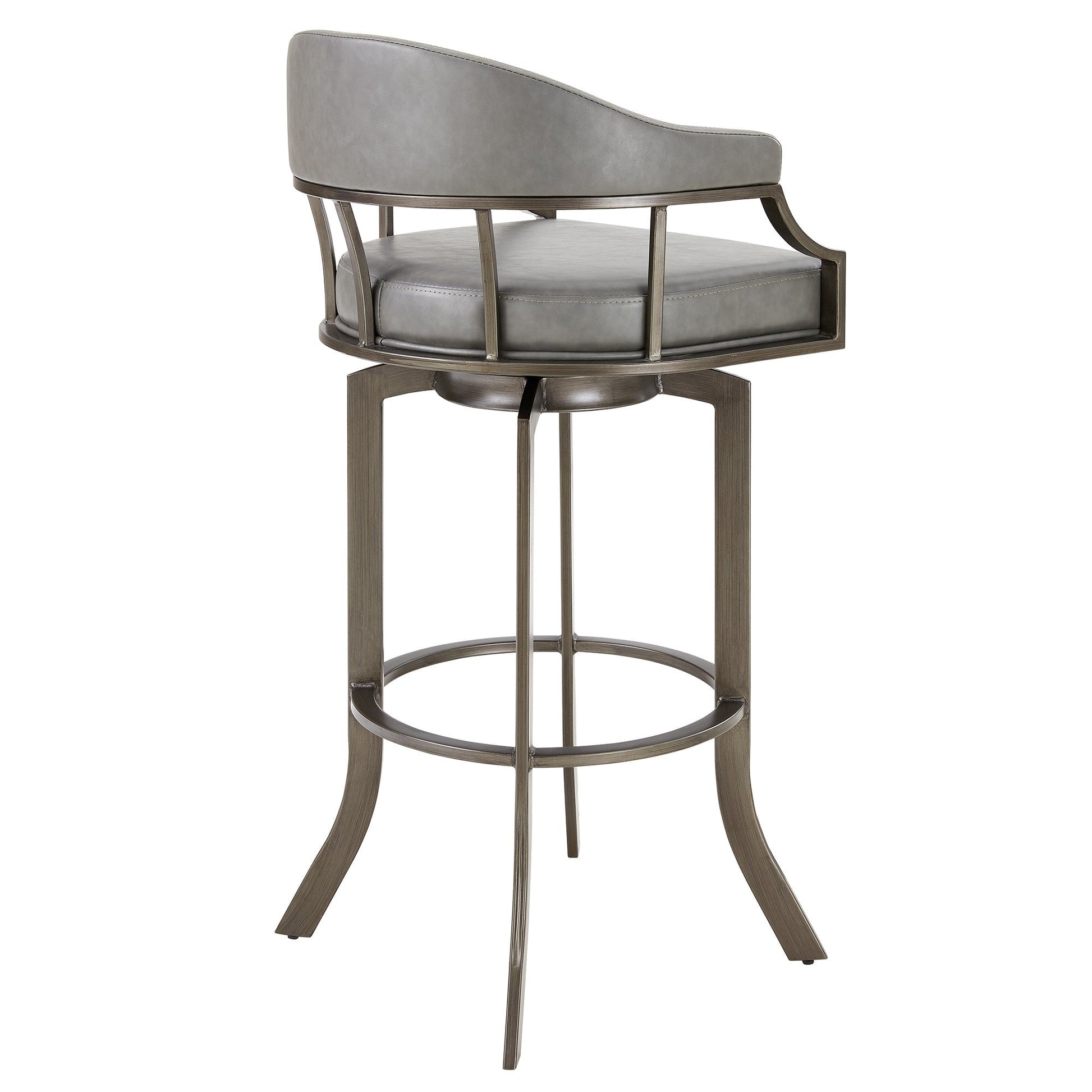 Benzara BM282702 Blake 26" Gray Vegan Leather Seat Modern Swivel Counter Stool With Metal Legs