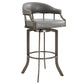 Benzara BM282702 Blake 26" Gray Vegan Leather Seat Modern Swivel Counter Stool With Metal Legs