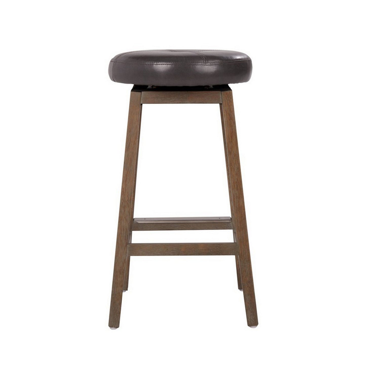 Benzara BM282976 26" Black and Brown Classic Swivel Counter Stool with Vegan Faux Leather