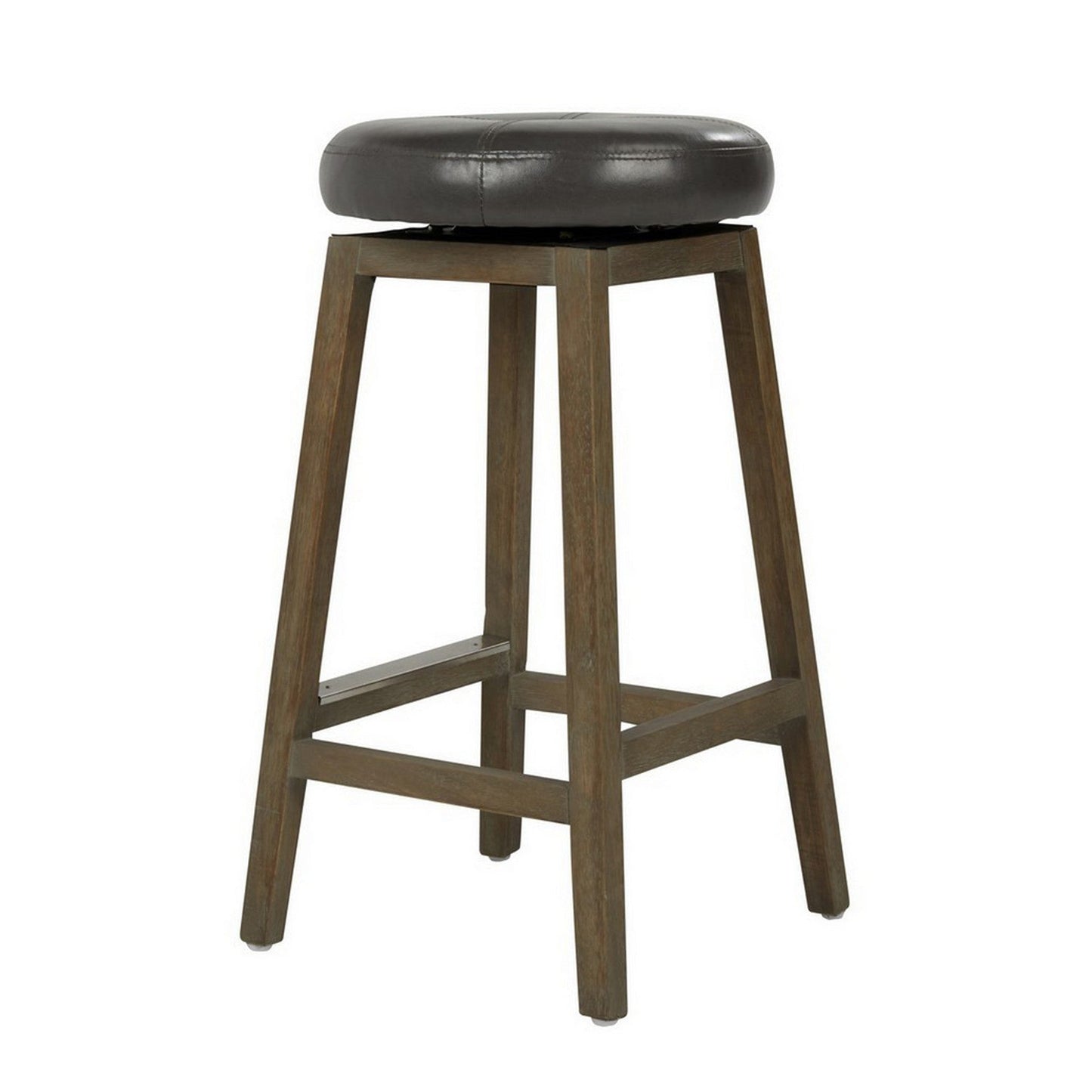 Benzara BM282976 26" Black and Brown Classic Swivel Counter Stool with Vegan Faux Leather