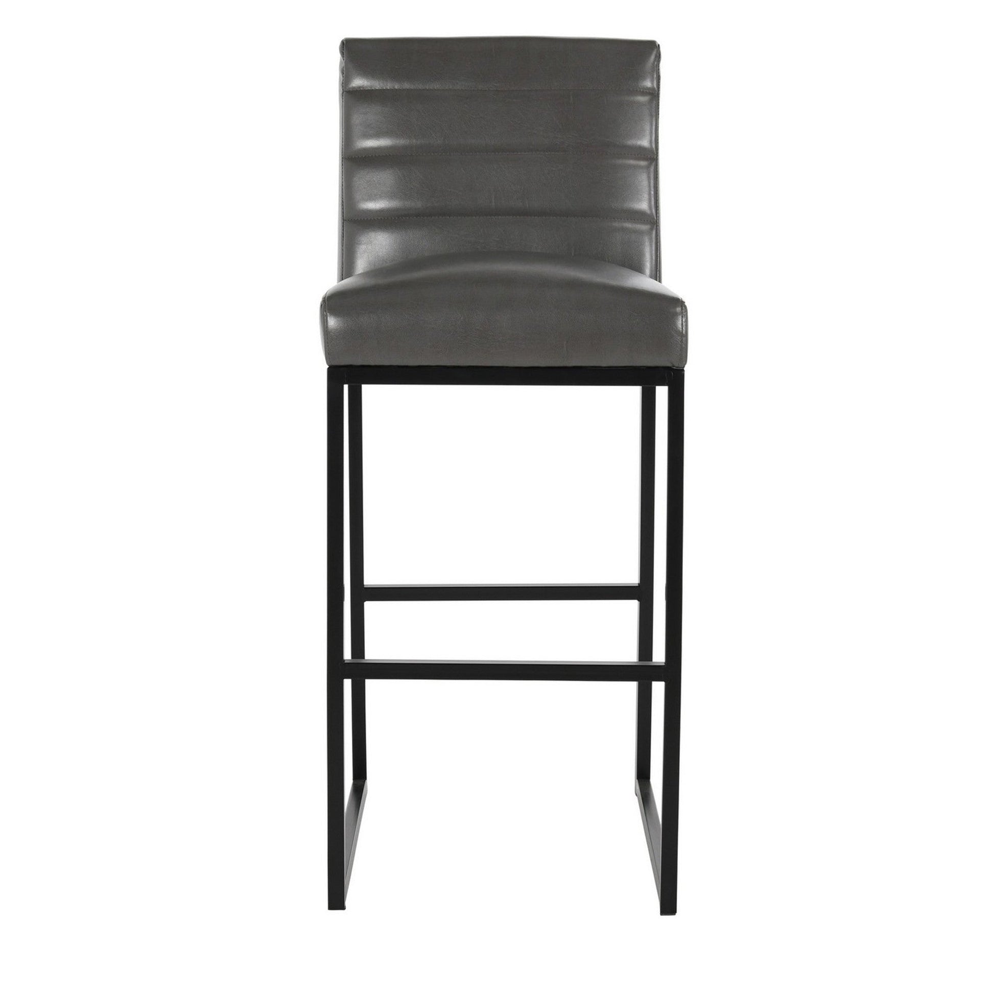 Benzara BM282986 Vinn 30 Inch Modern Bar Stool, Channel Tufted, Vegan Faux Leather, Gray