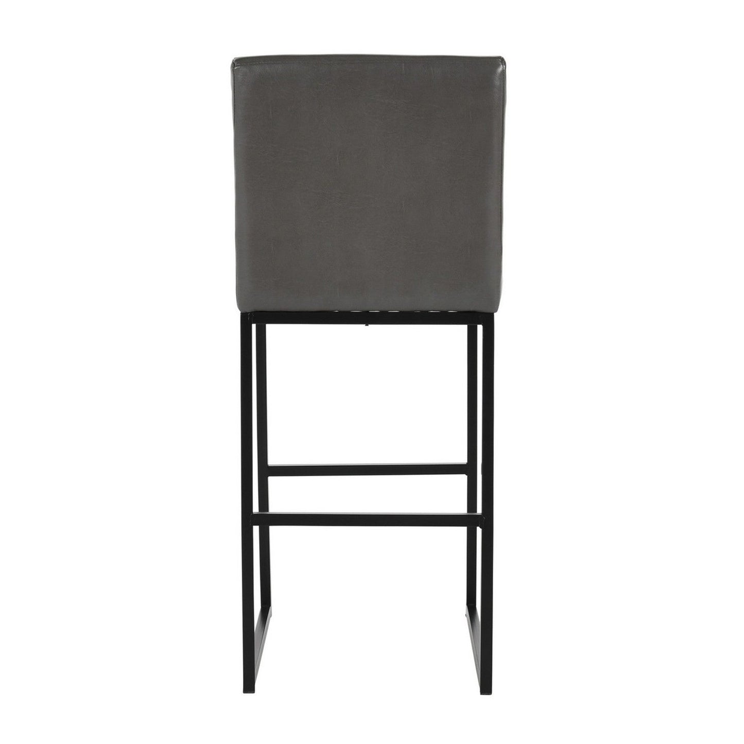 Benzara BM282986 Vinn 30 Inch Modern Bar Stool, Channel Tufted, Vegan Faux Leather, Gray