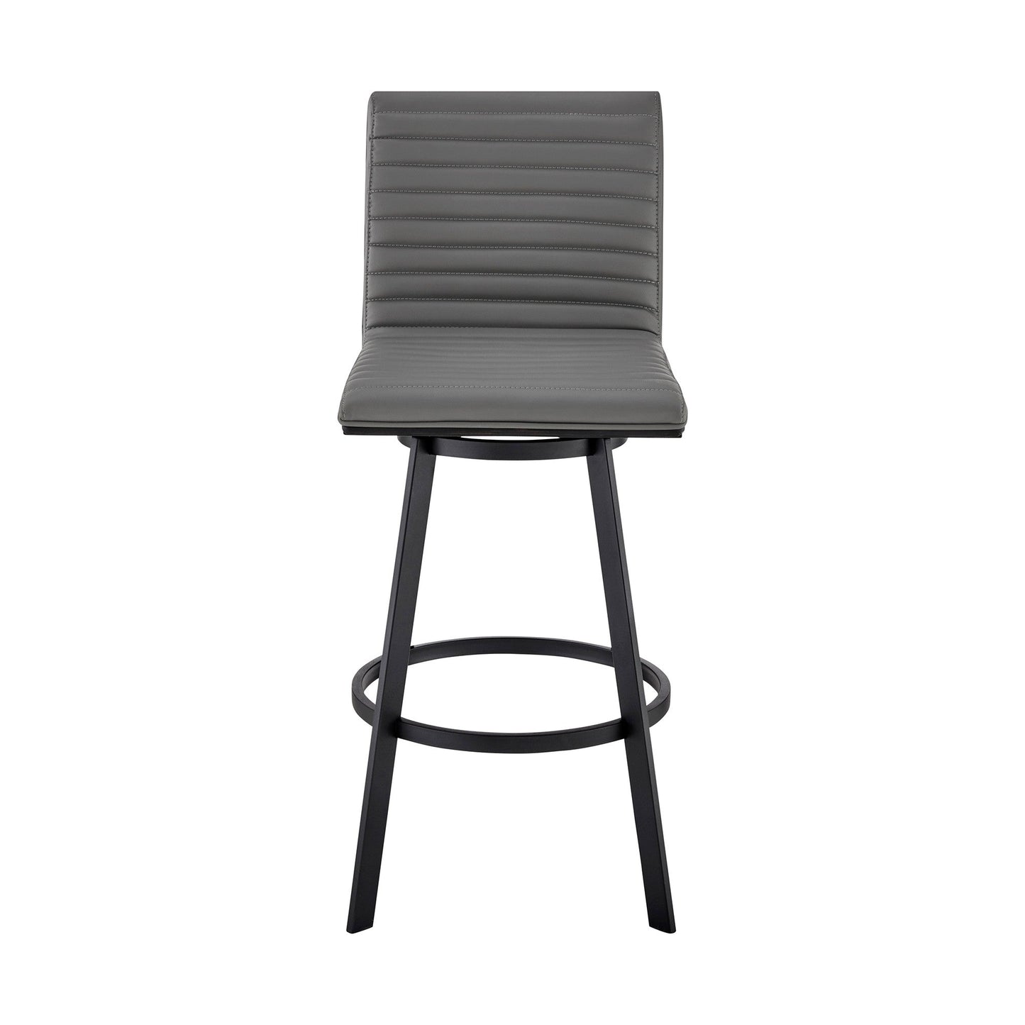 Benzara BM283257 Aron 26" Gray Vegan Faux Leather Counter Height Swivel Stool With Black Metal Legs