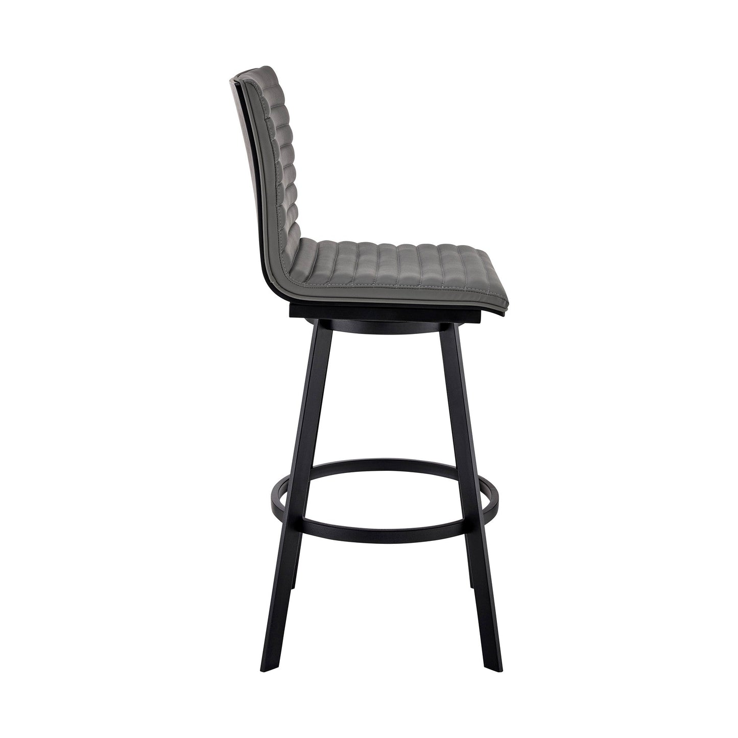 Benzara BM283257 Aron 26" Gray Vegan Faux Leather Counter Height Swivel Stool With Black Metal Legs