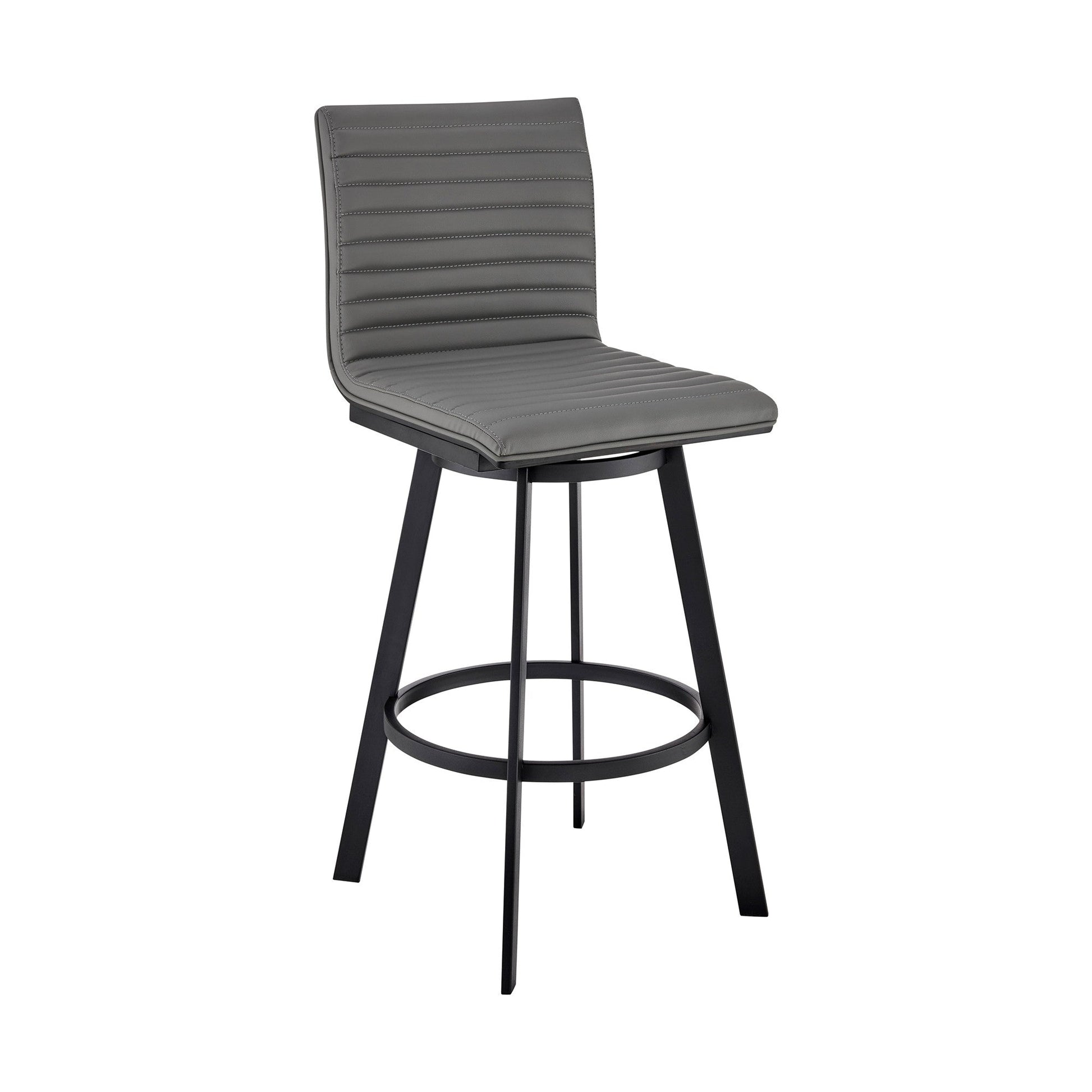 Benzara BM283257 Aron 26" Gray Vegan Faux Leather Counter Height Swivel Stool With Black Metal Legs