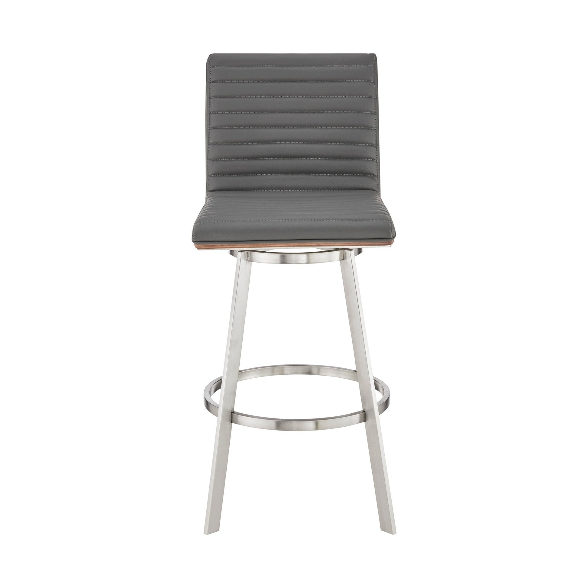 Benzara BM283261 Aron 26" Gray and Chrome Vegan Faux Leather Counter Height Swivel Stool