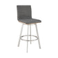 Benzara BM283261 Aron 26" Gray and Chrome Vegan Faux Leather Counter Height Swivel Stool