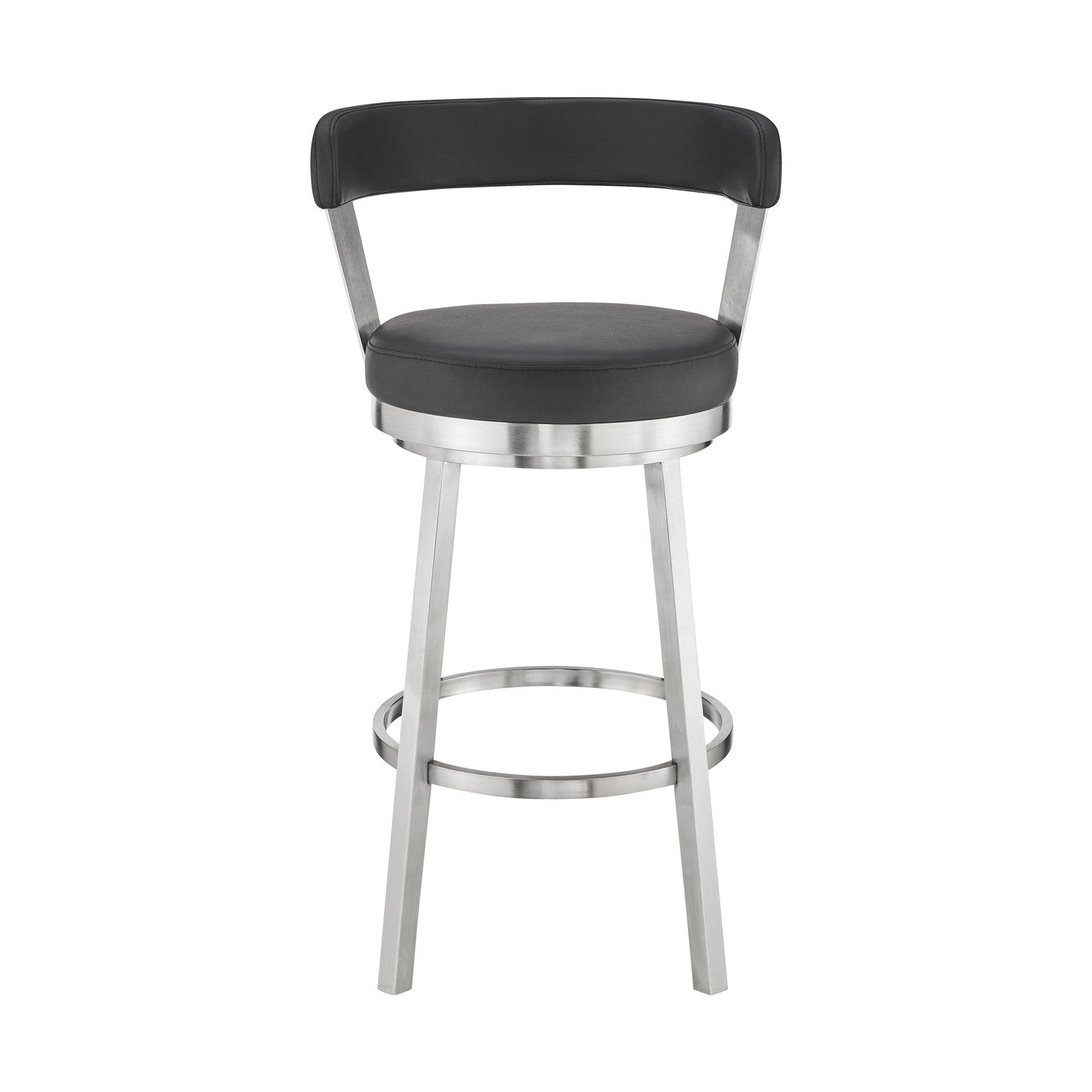 Benzara BM283292 Emma 26" Black Faux Leather Counter Height Swivel Stool With Steel Legs