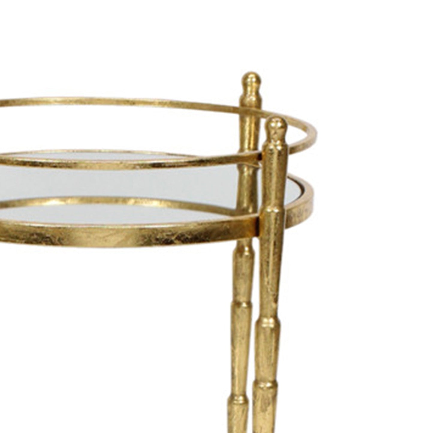 Benzara BM283412 Kai 28" Gold 2-Tier Modern Rolling Bar Cart with Spindle Round Metal Frame