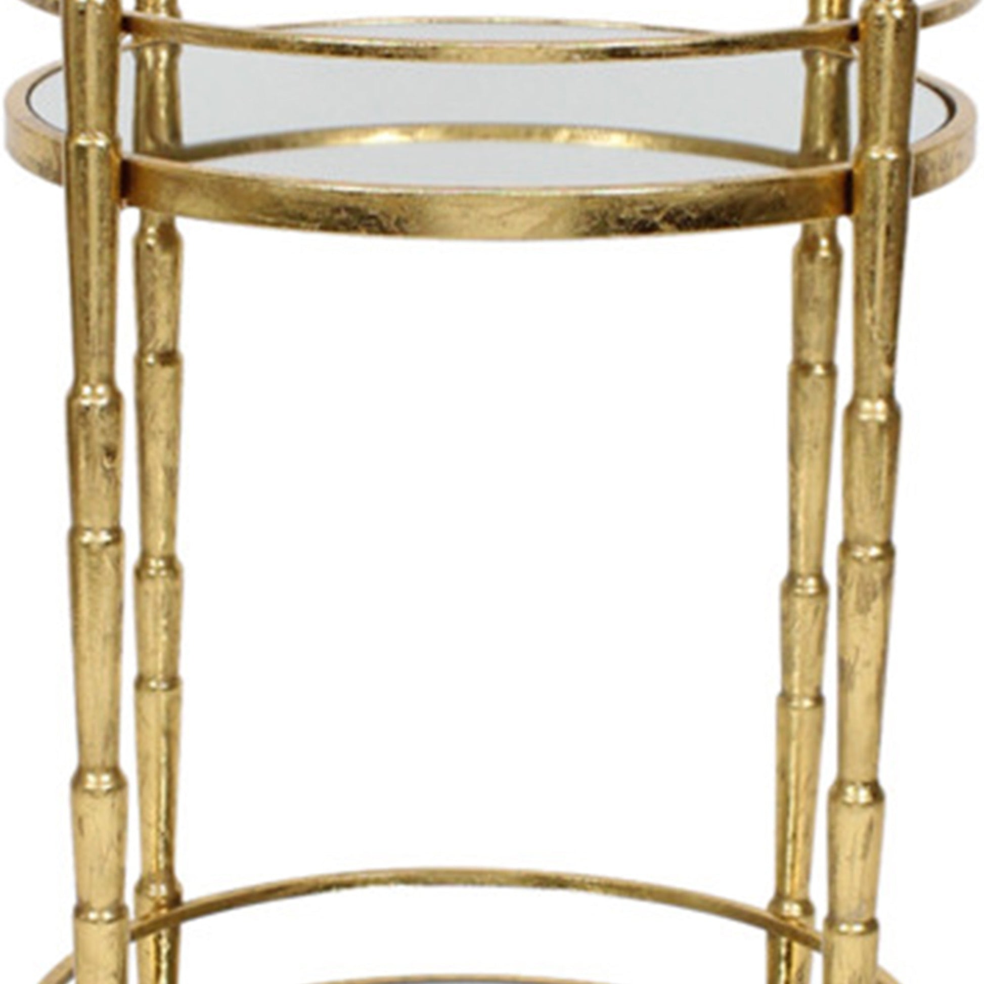 Benzara BM283412 Kai 28" Gold 2-Tier Modern Rolling Bar Cart with Spindle Round Metal Frame