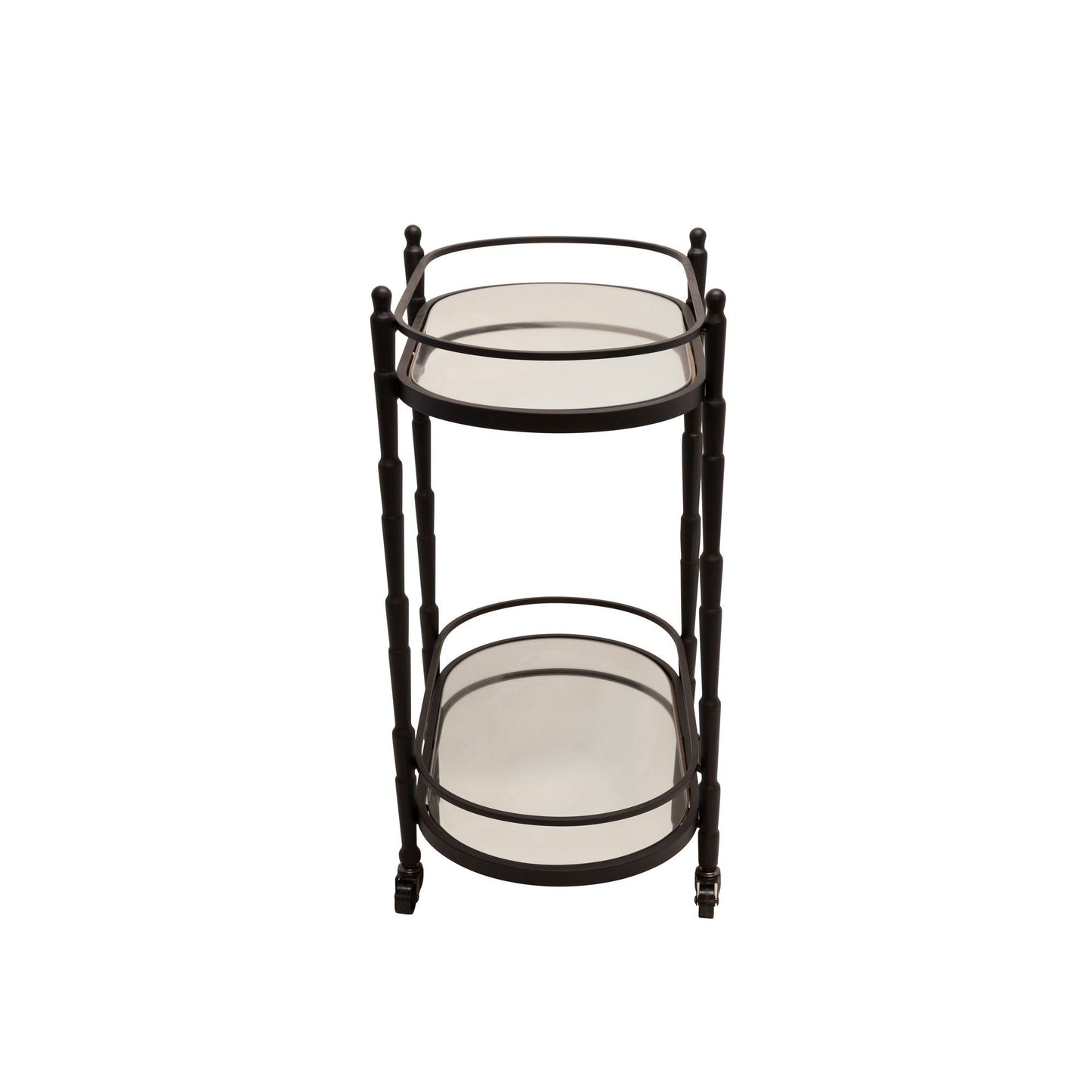 Benzara BM283413 Kai 28" Black 2-Tier Modern Rolling Bar Cart with Classic Oval Metal Frame