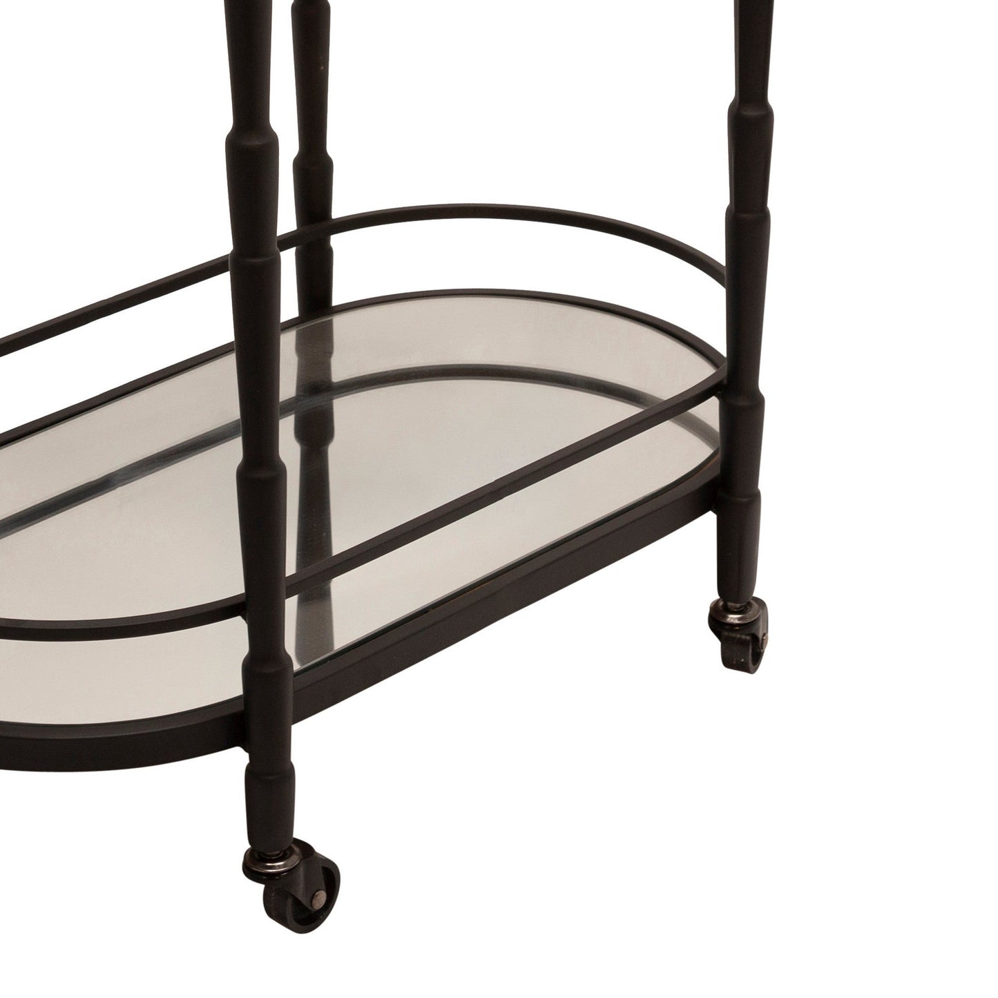 Benzara BM283413 Kai 28" Black 2-Tier Modern Rolling Bar Cart with Classic Oval Metal Frame