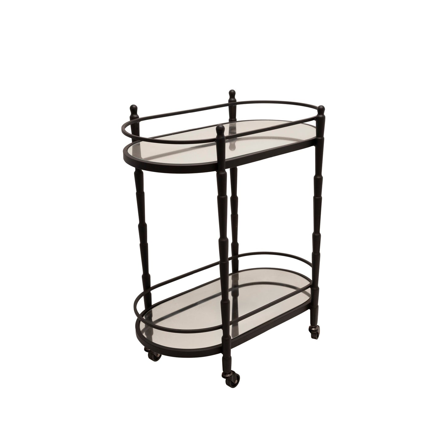 Benzara BM283413 Kai 28" Black 2-Tier Modern Rolling Bar Cart with Classic Oval Metal Frame