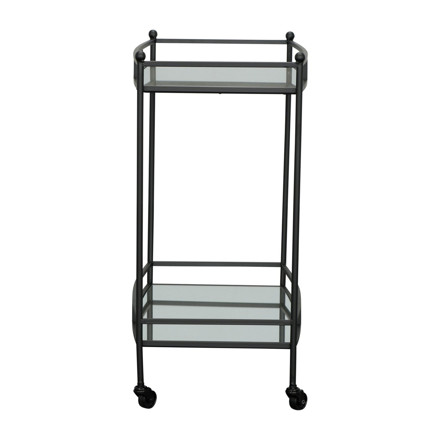 Benzara BM283414 28" Black Modern 2-Tier Bar Cart with Sleek Metal Frame and Caster Wheels