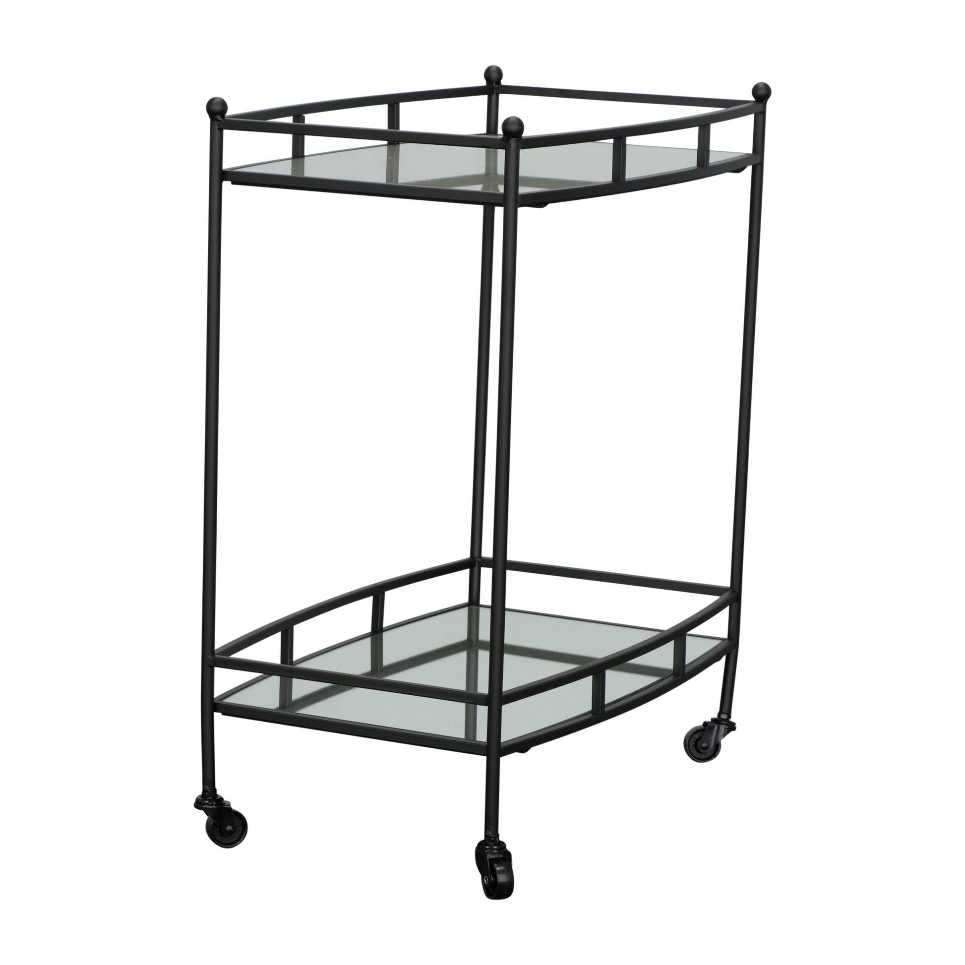 Benzara BM283414 28" Black Modern 2-Tier Bar Cart with Sleek Metal Frame and Caster Wheels