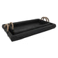 Benzara BM283431 24" and 20" Black 2-Piece Wood Serving Tray Set with Woven Rope Metal Handles