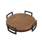 Benzara BM283433 18" Brown and Black Round Wood Tray Set of 2 with Metal Handles and Grooved Design