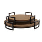 Benzara BM283433 18" Brown and Black Round Wood Tray Set of 2 with Metal Handles and Grooved Design