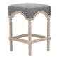 Benzara BM283499 27" Coastal Counter Height Wood Stool with Double Welt and Gray Fabric Seat