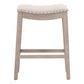 Benzara BM283500 27" Coastal Counter Height Wood Stool with Nailhead Trim and Gray Fabric Seat