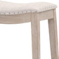 Benzara BM283500 27" Coastal Counter Height Wood Stool with Nailhead Trim and Gray Fabric Seat