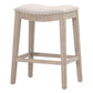 Benzara BM283500 27" Coastal Counter Height Wood Stool with Nailhead Trim and Gray Fabric Seat