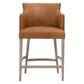 Benzara BM283501 26" Brown Modern Counter Height Wood Chair Stool with Top Grain Leather